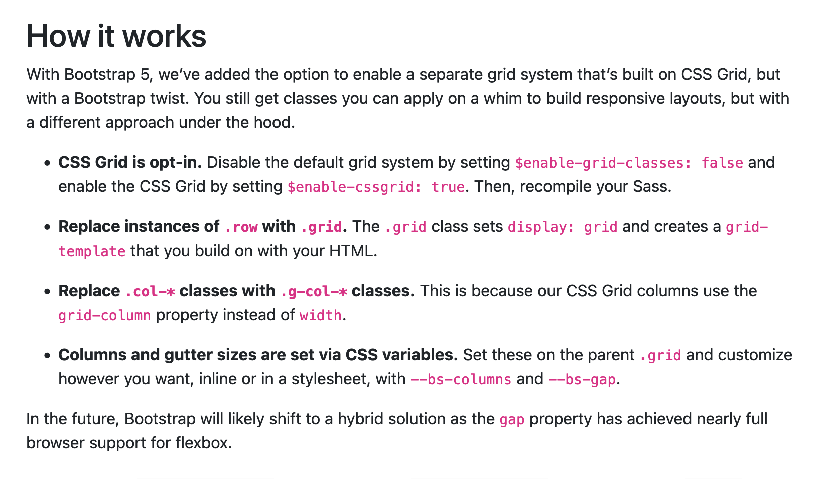 Bootstrap documentation explaining their opt-in CSS grid implementation