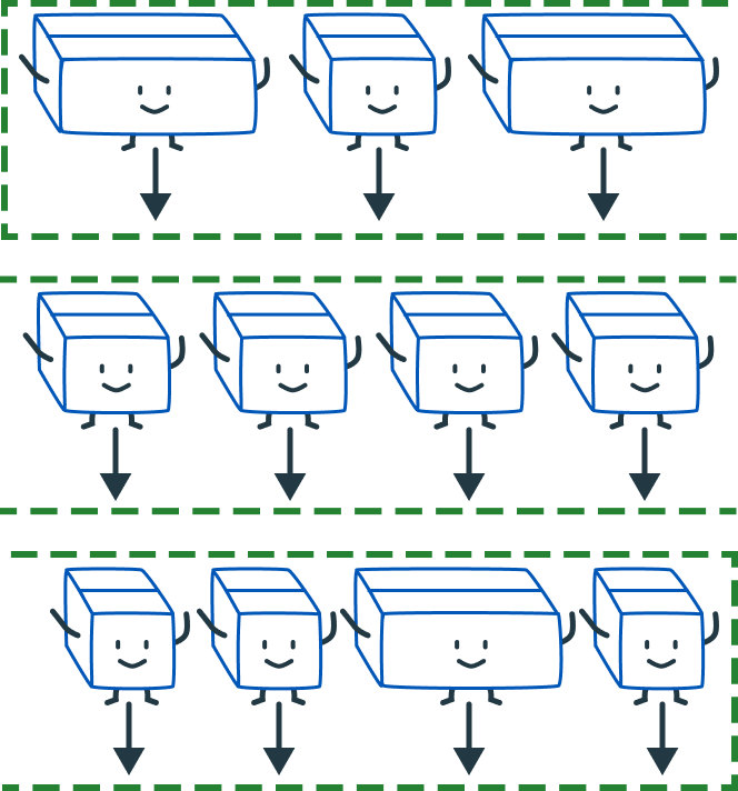 Boxies demonstrating how only alignment in cross-axis is relevant