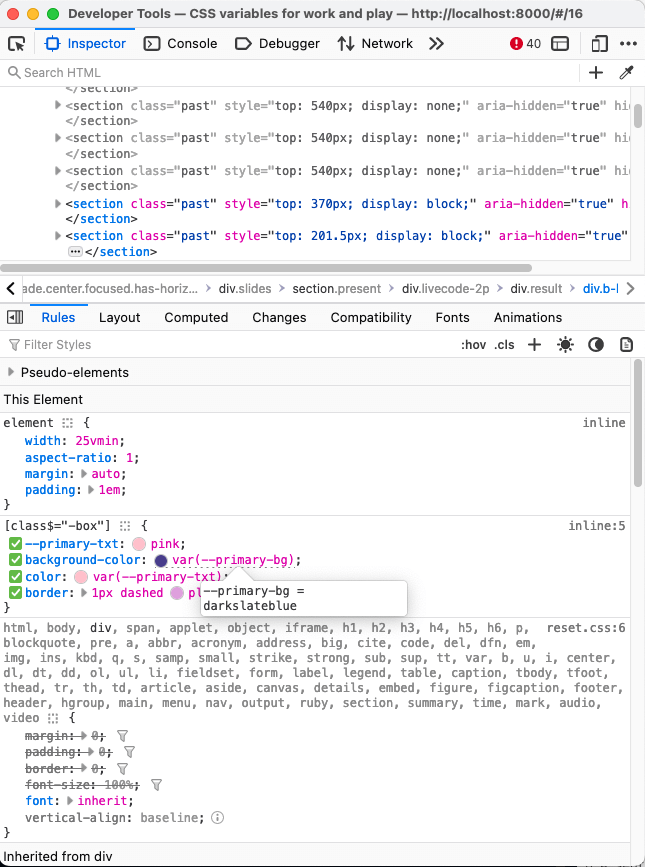 Firefox Devtools for CSS custom properties