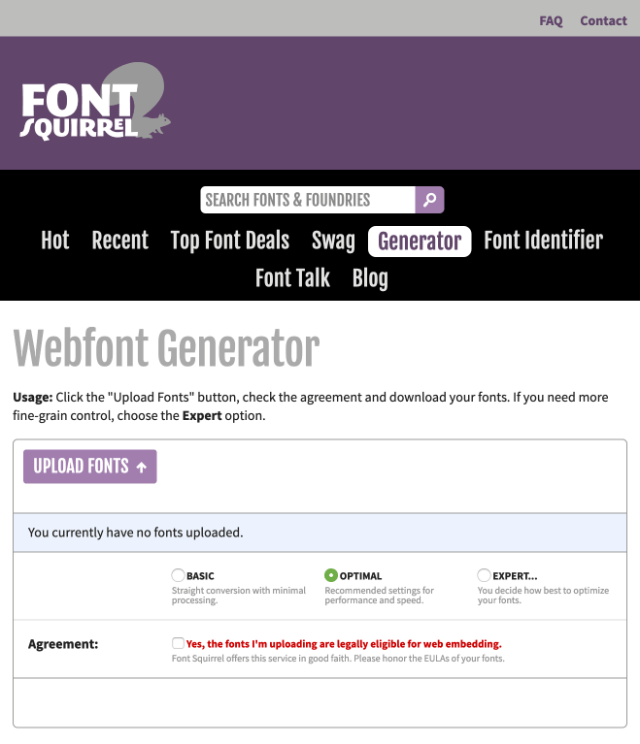 Screenshot of Font Squirrel website