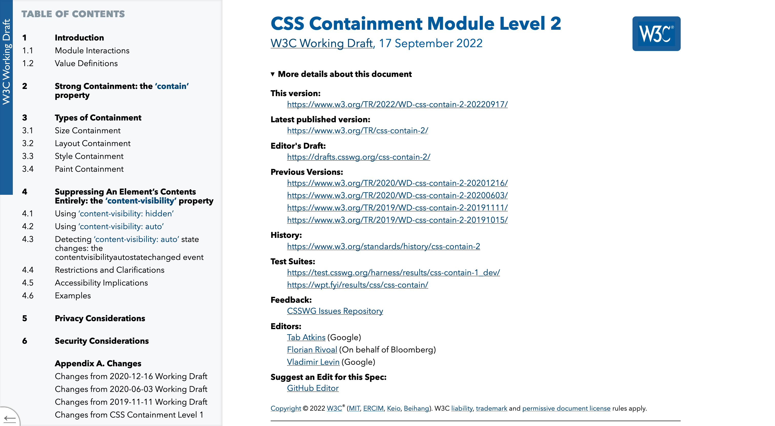 content-visibility in the CSS Containment Module Level 2