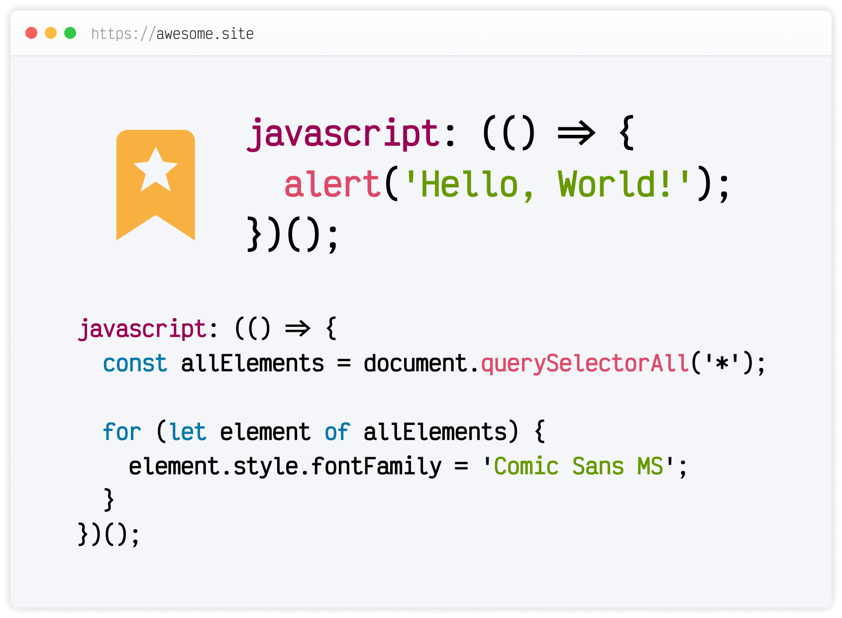 Illustration of JS that can go into the URL field of a bookmark