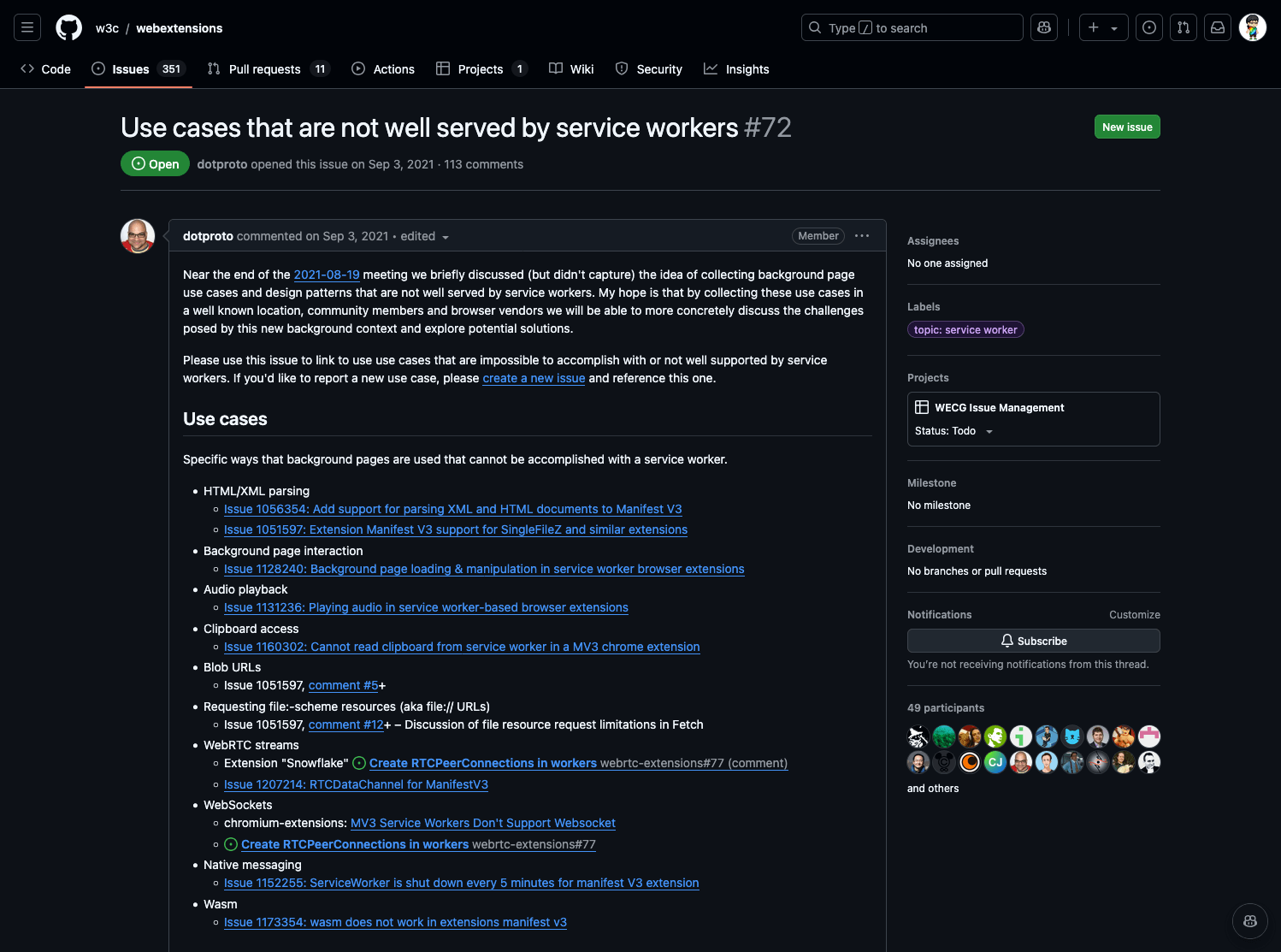 Issue #72 on the webextensions GitHub repo