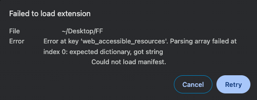 Error when loading extension
