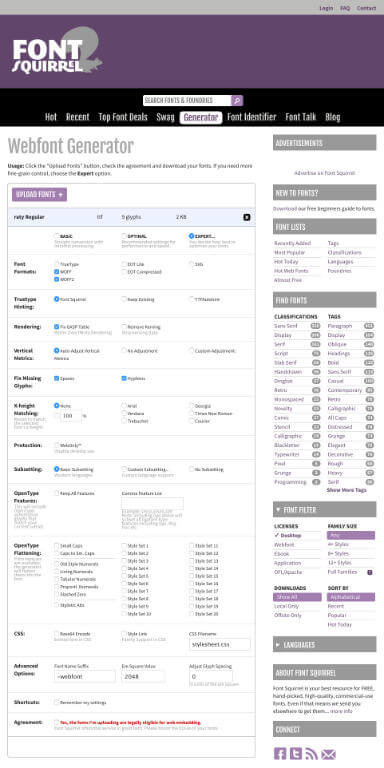 Screenshot of Font Squirrel website