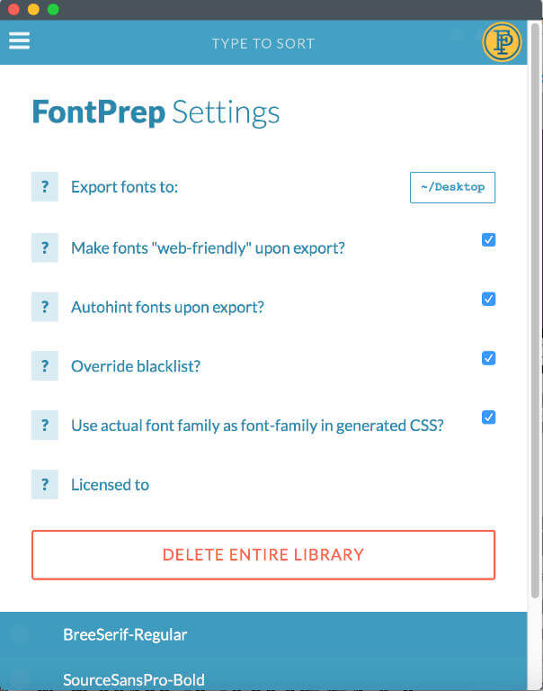 Screenshot of FontPrep interface