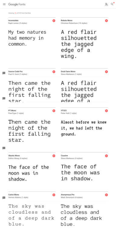 Screenshot of Google Fonts website