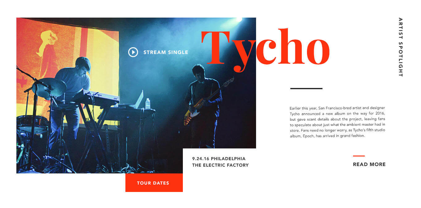 Tycho artist blog/profile concept