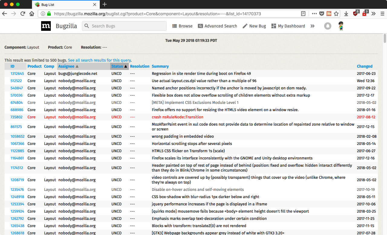 Firefox bug tracker