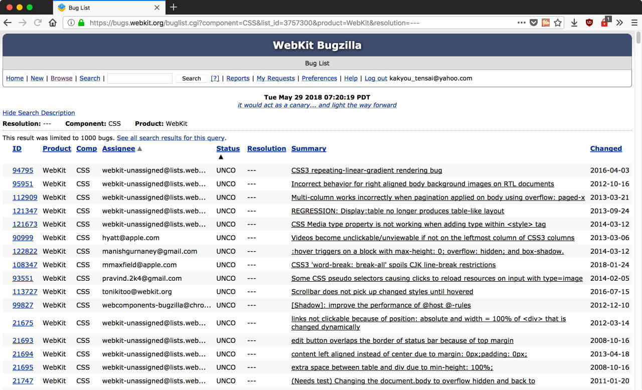 Webkit bug tracker
