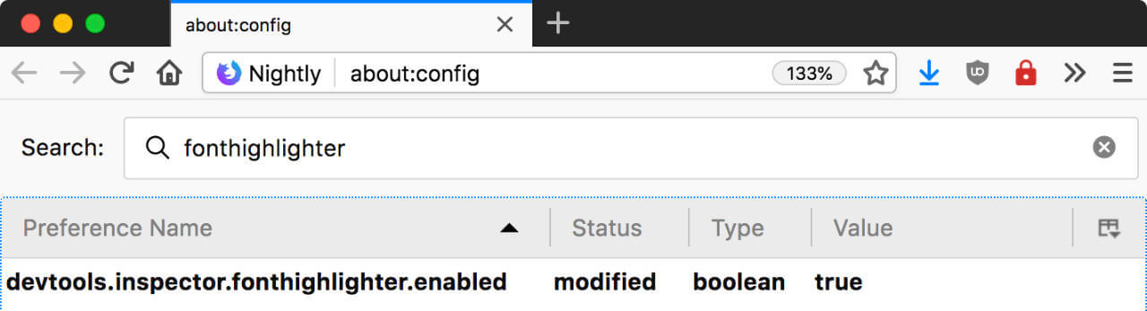 Toggle font highlighter tool from about:config