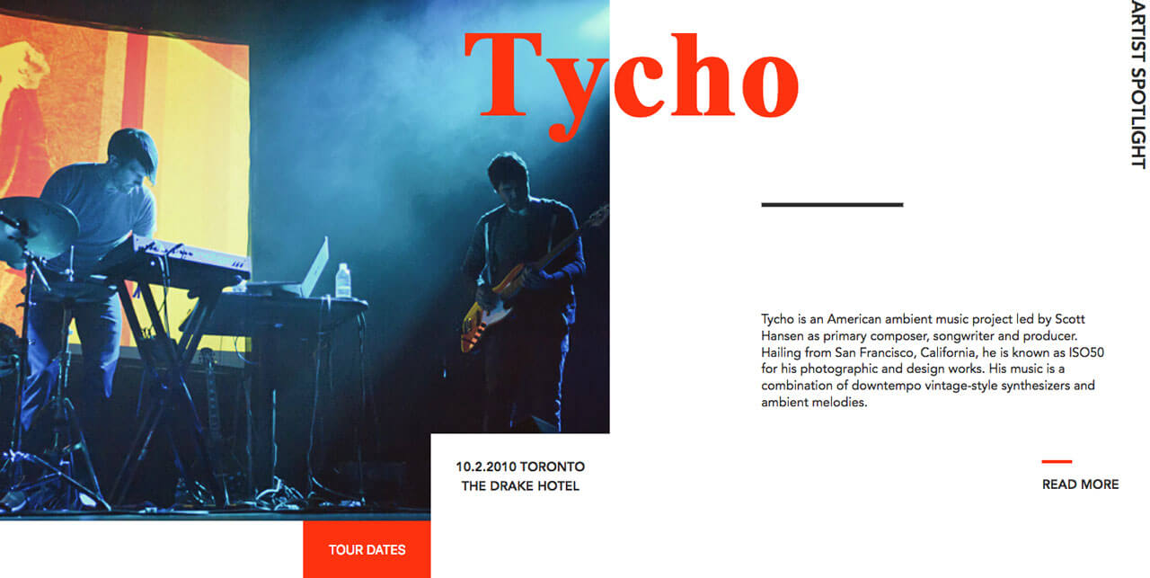 Tycho artist profile mockup recreated with CSS