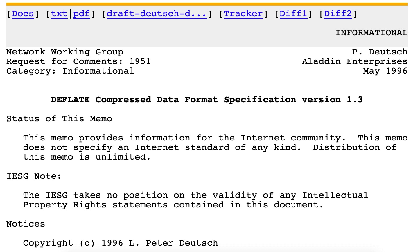 DEFLATE compression algorithm specification
