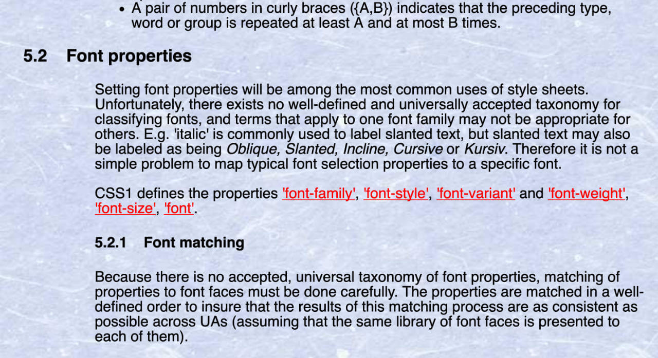 Fonts defined in CSS1