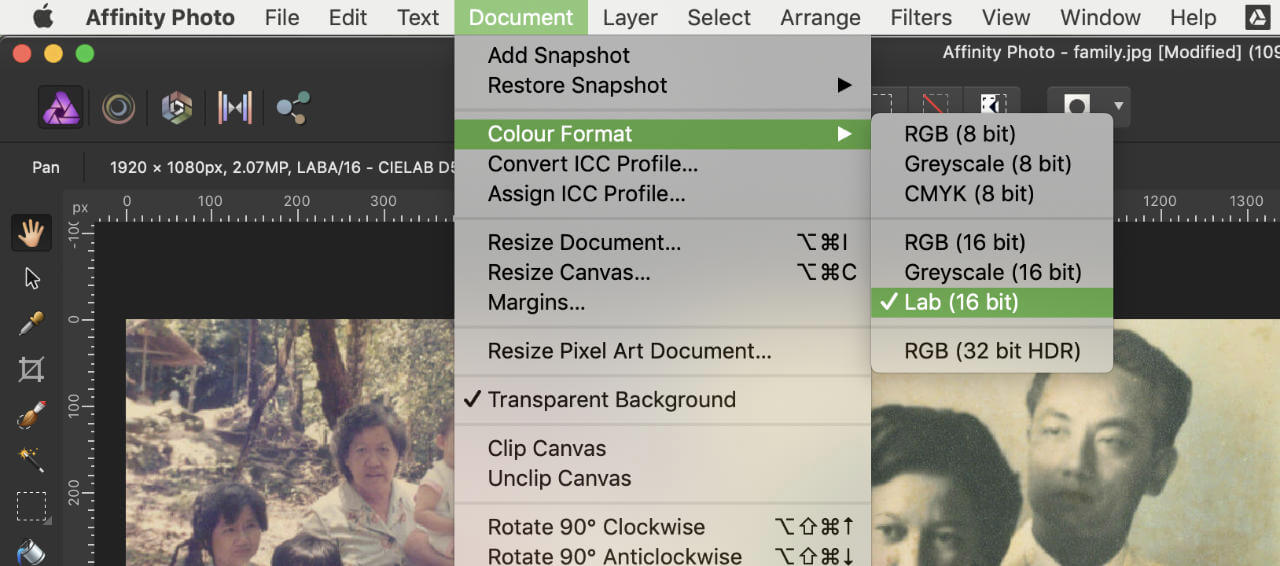 LAB colour mode in Affinity Photo