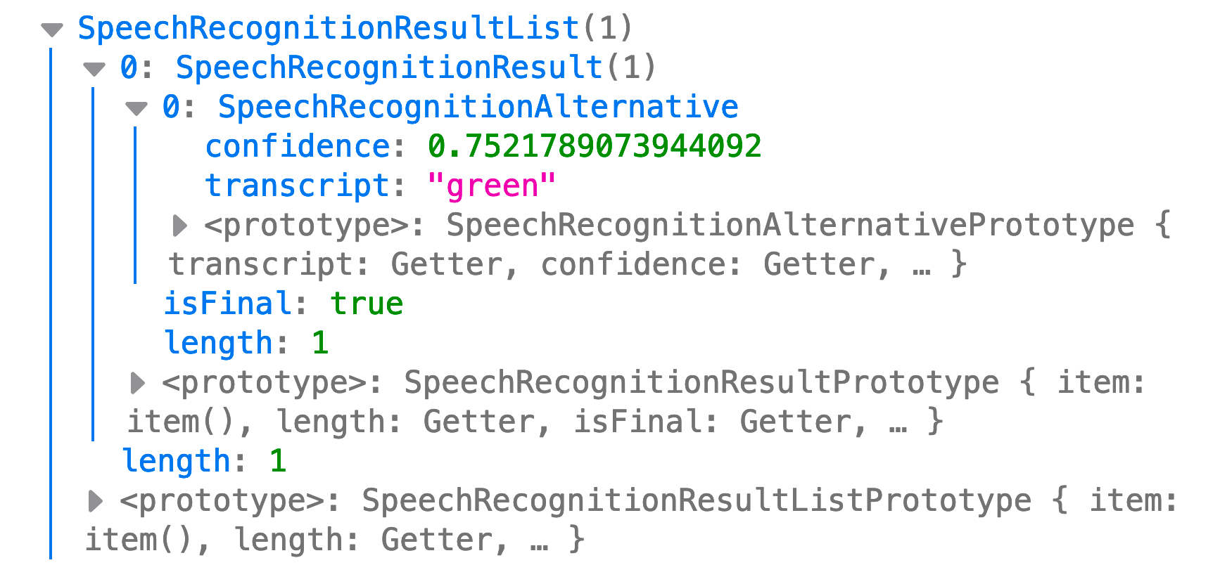 SpeechRecognitionResult object