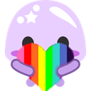 Jelly blob holding a pride heart
