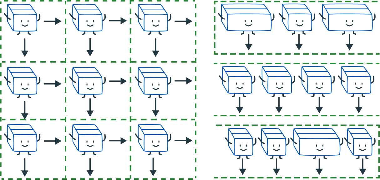 Diagrams of boxies showing how alignment works for flex and grid