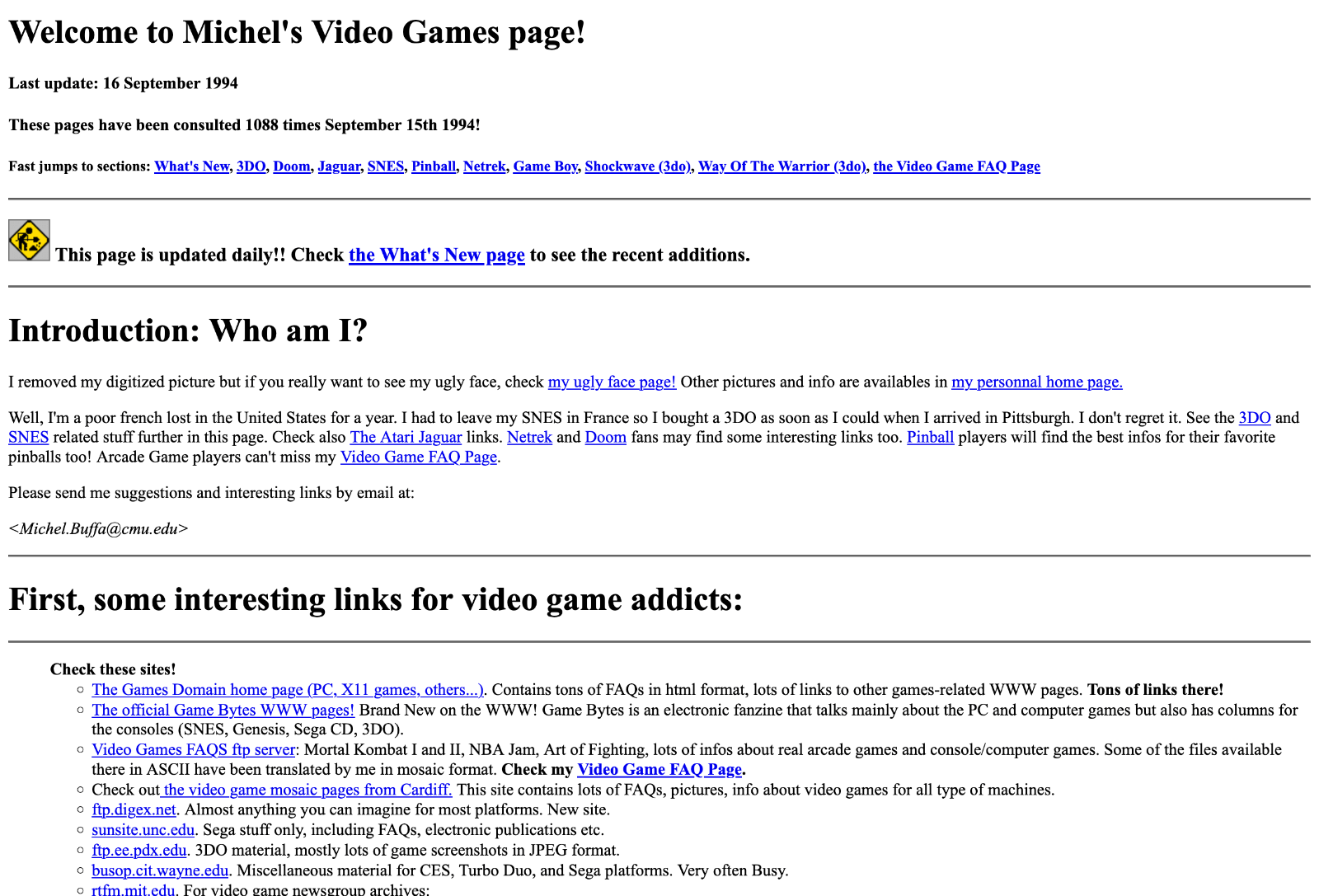 Screenshot of Michel Buffa's video games website